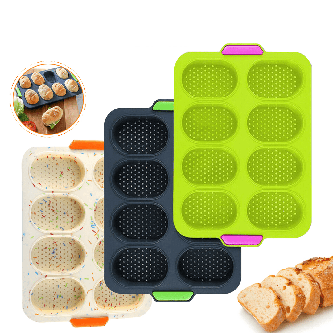 8 Cup Holes Non-Stick Cupcake Baking Pan Silicone Mold 3D French Bread DIY Kitchen Supplies - MRSLM