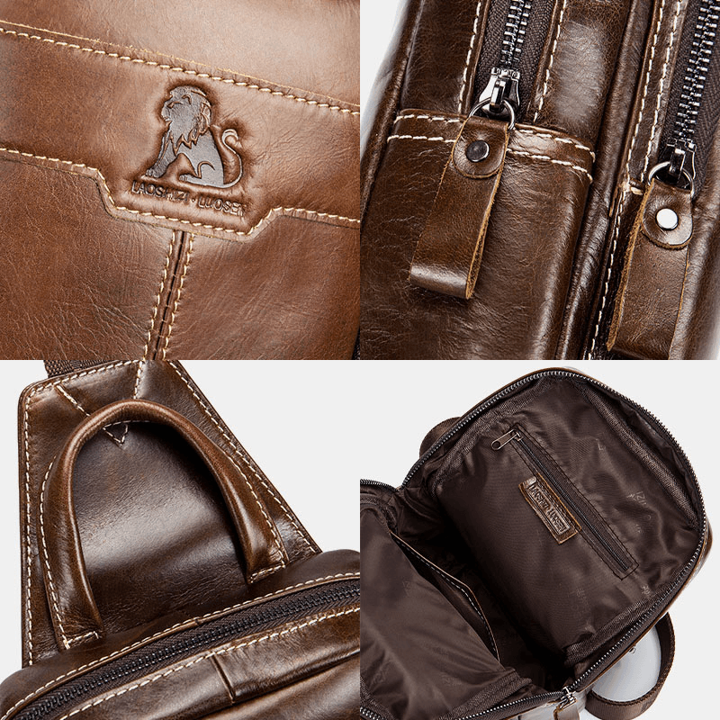 Men Genuine Leather Waxed Leather Cowhide Retro Fashion Business Chest Bag Shoulder Bag - MRSLM