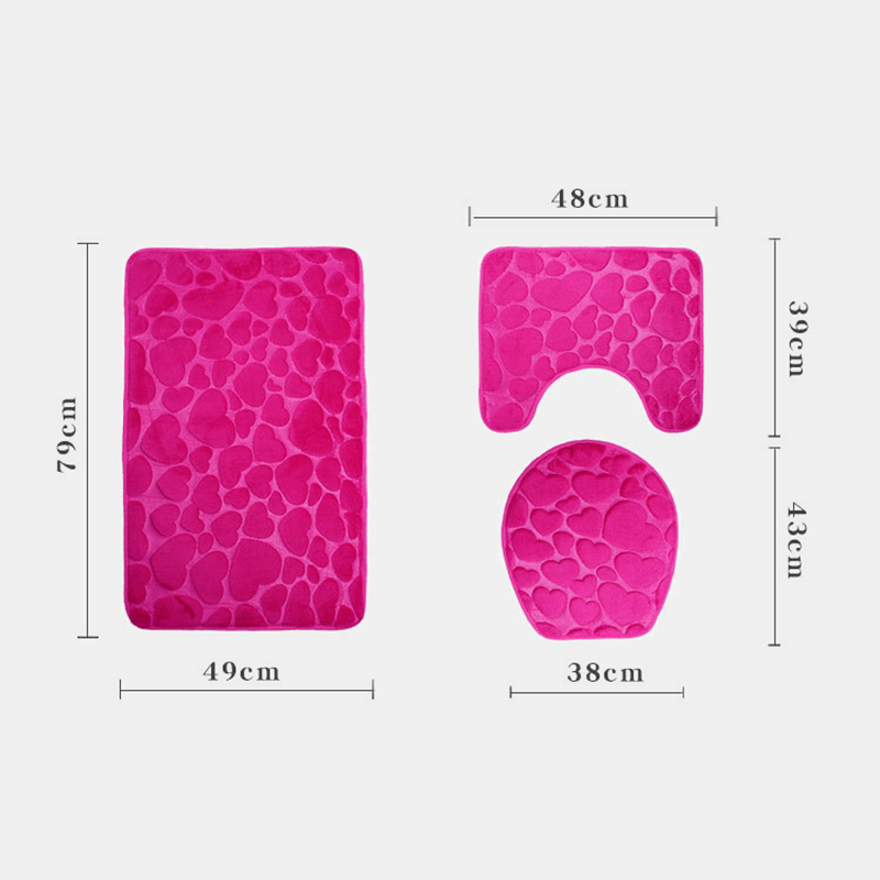 3Pcs 3D Bathroom Mats Toilet Decor Bath Mat Solid Flower Anti-Skid Carpet Water Absorbent Foot Rugs - MRSLM