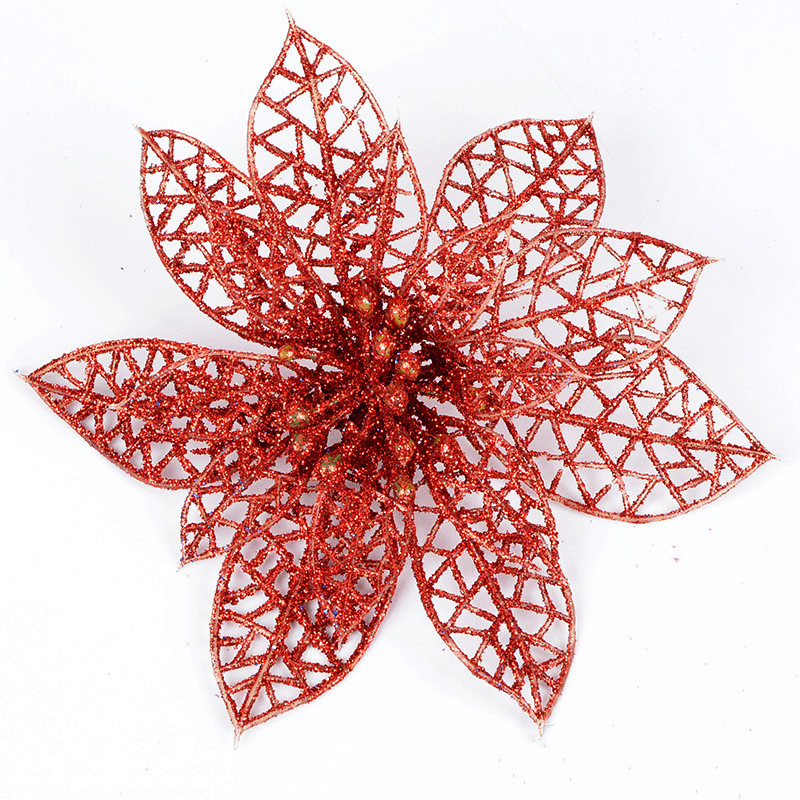 10Pcs Christmas Glitter Hollow Flower Decoration Flowers for Christmas Trees New Year Decorations Wedding Party Decor - MRSLM