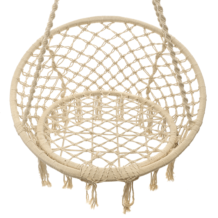 Mesh Hanging Hammock Woven Rope Wooden Bar White Swing Patio Chair Seat Iron Ring+Cotton Rope Mesh Hanging Basket - MRSLM