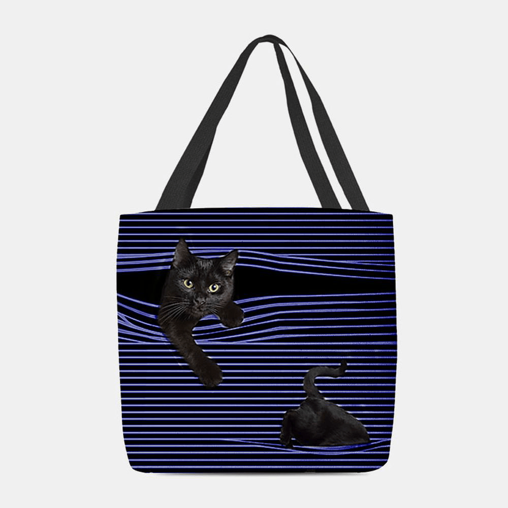 Women Felt Cute 3D Three-Dimensional Black Cat Stripes Pattern Shoulder Bag Handbag Tote - MRSLM