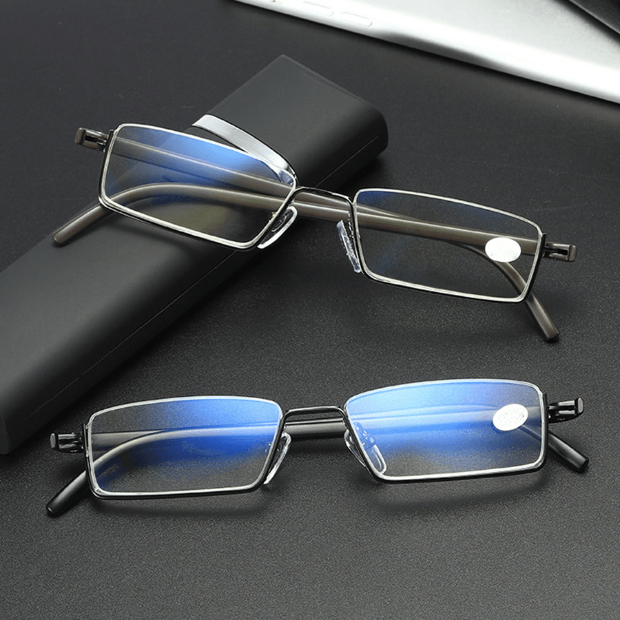 Unisex Anti-Blue Light Metal Half-Frame Hanging HD Light Reading Glasses Presbyopic Glasses with Box - MRSLM