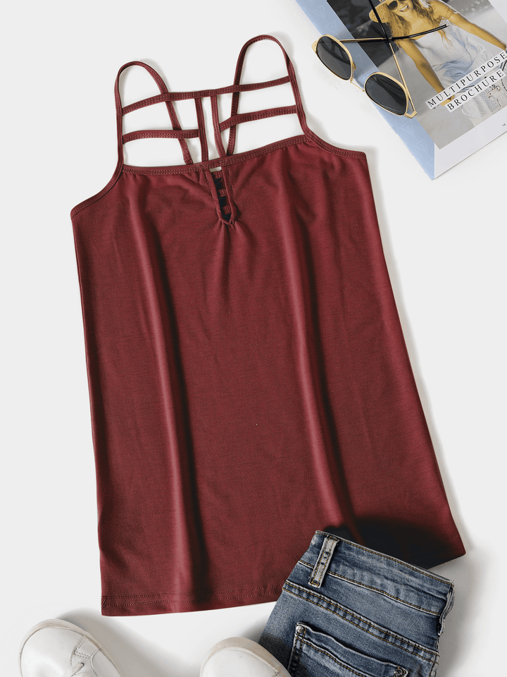 Solid Color Cut Out Crossed Front Casual Cami - MRSLM