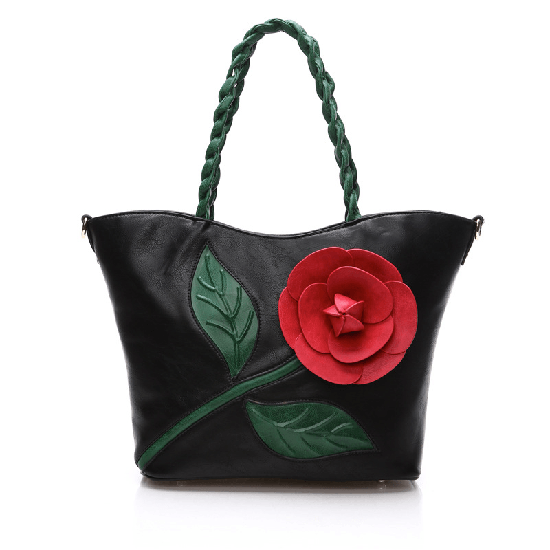 Women Multifunctional PU Leather Vintage Solid Rose Handbag - MRSLM