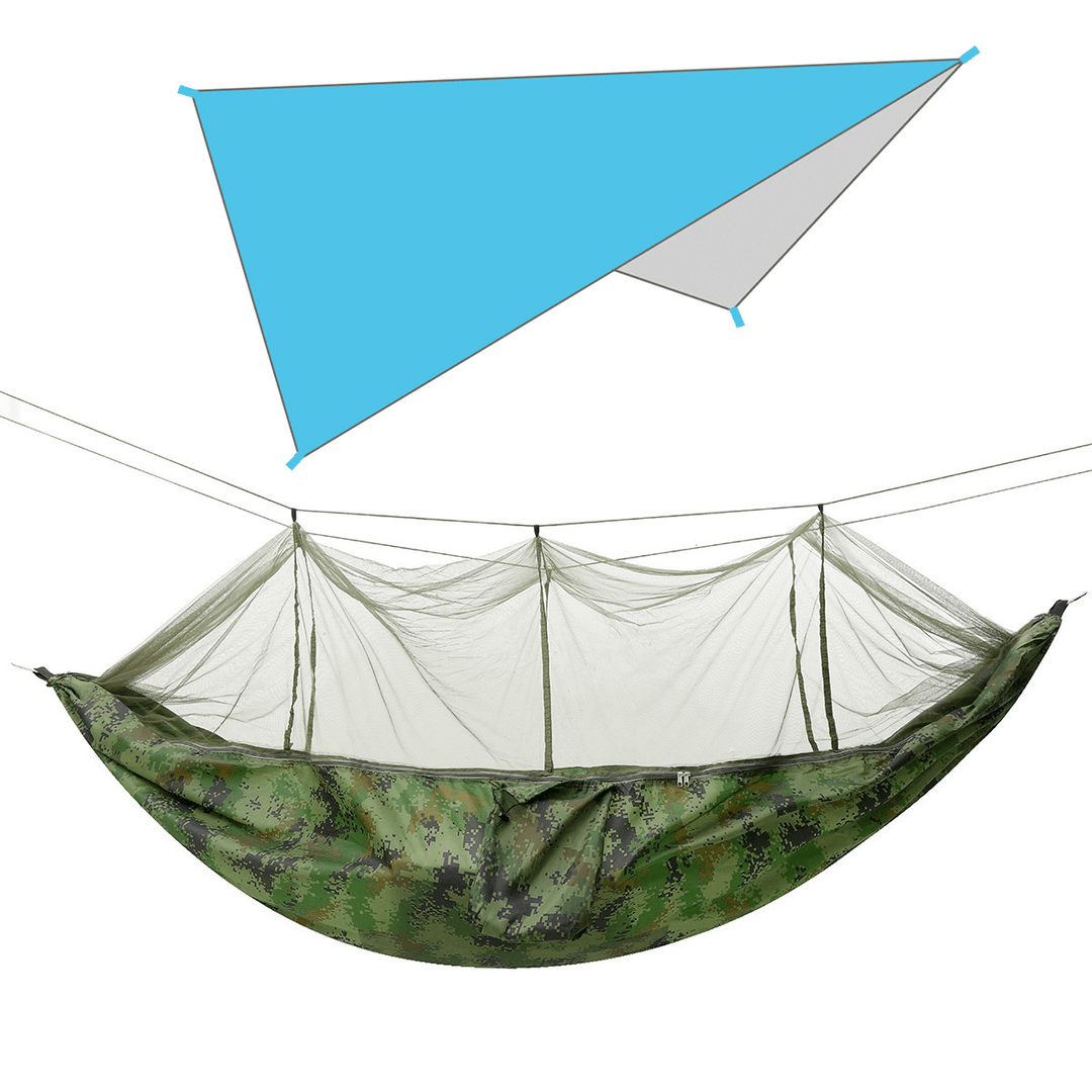 260X140Cm Double Person Camping Hammock with Mosquito Net + 300X260Cm Awning Outdoor Camping Travel Max Load 300Kg - MRSLM