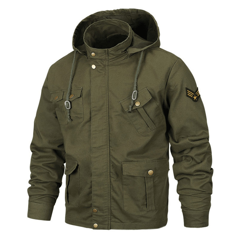 Military Style Multi Pockets Hooded Mens Cotton Jacket - MRSLM