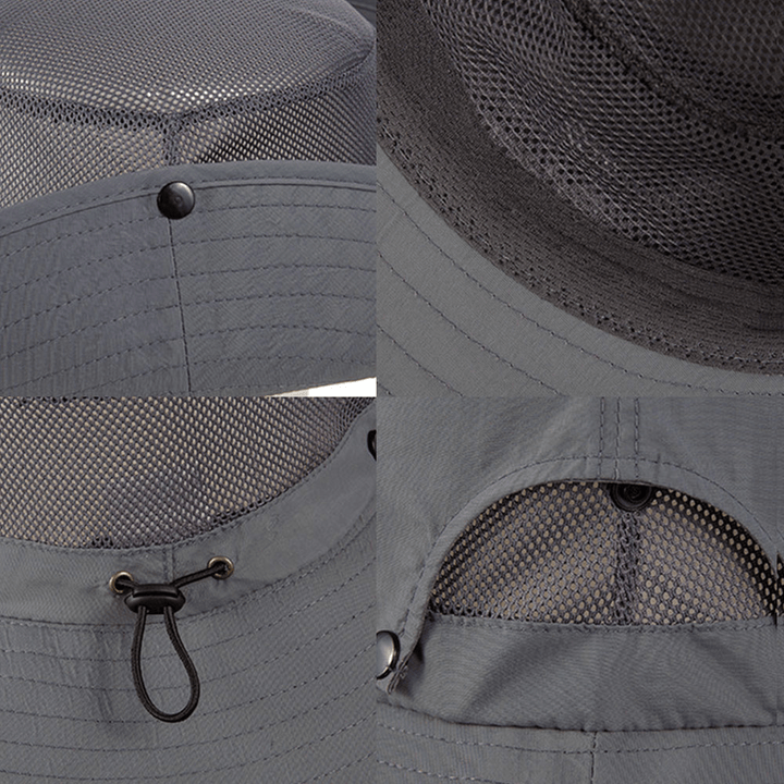 Men Summer UV Protection Wild Big Brim 12 Centimeters Visor Adjustable Sun Hat Bucket Hat for Fishing Mountaineering - MRSLM