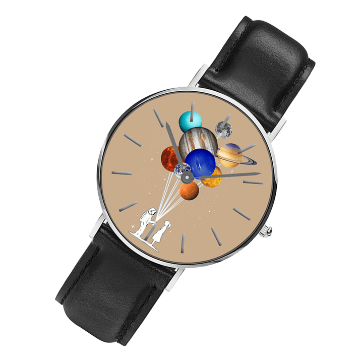 Casual Style Men Watch Cartoon Astronaut Colorful Planet Print PU Leather Strap Clock Quartz Watches - MRSLM