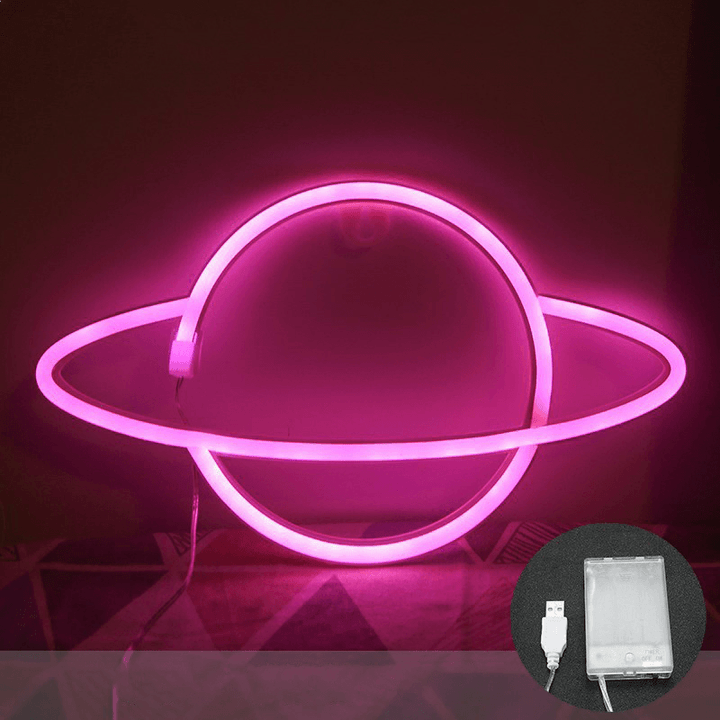LED Planet Pattern Neon Light Dual-Use Battery USB Charging Home Room Decor Night Light for Club Bedroom Living Room Party Garden - MRSLM