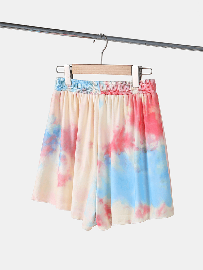 Plus Size Women Tie-Dye Short Sleeve Drawstring Casual Pajama Set - MRSLM