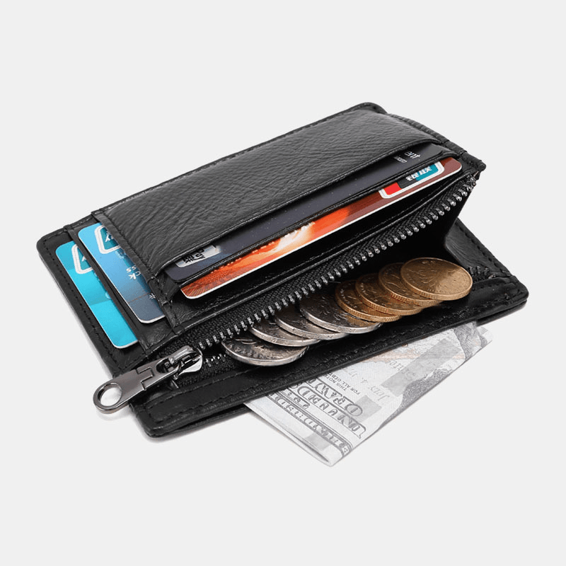 Men Genuine Leather Cowhide RFID Anti-Theft Multi-Slot Card Holder Wallet - MRSLM