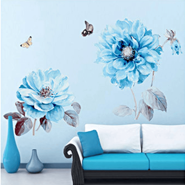 Blue Flowers Wall Sticker Room Sticker Living Room Background Bedroom Decorations - MRSLM