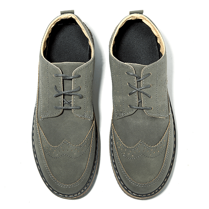 Men Casual Retro British Style Leather Brogue Oxfords Shoes - MRSLM