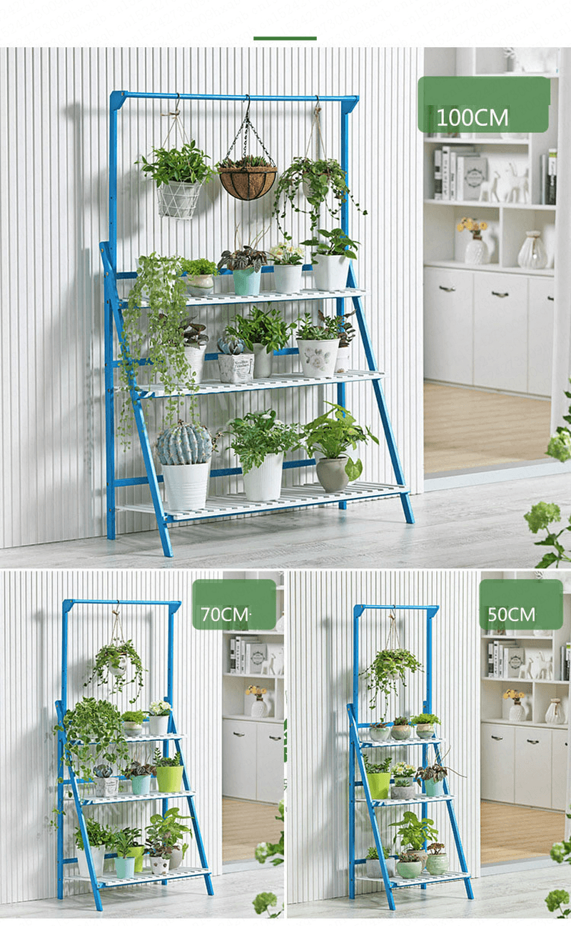 Plant Stand Flower Pot Display Multi-Layer Shelf with Hanging Rod Plants Rack Holder Organizer - MRSLM