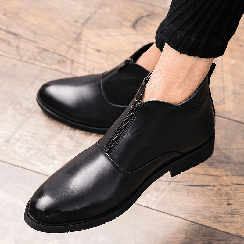 Men Microfiber Leather Front-Zip Slip Resistant Stylish Soft Chelsea Boots - MRSLM