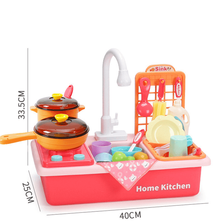 Children'S Kitchen Toy Set Simulation Dishwasher with Stove Circulating Water Sink - MRSLM