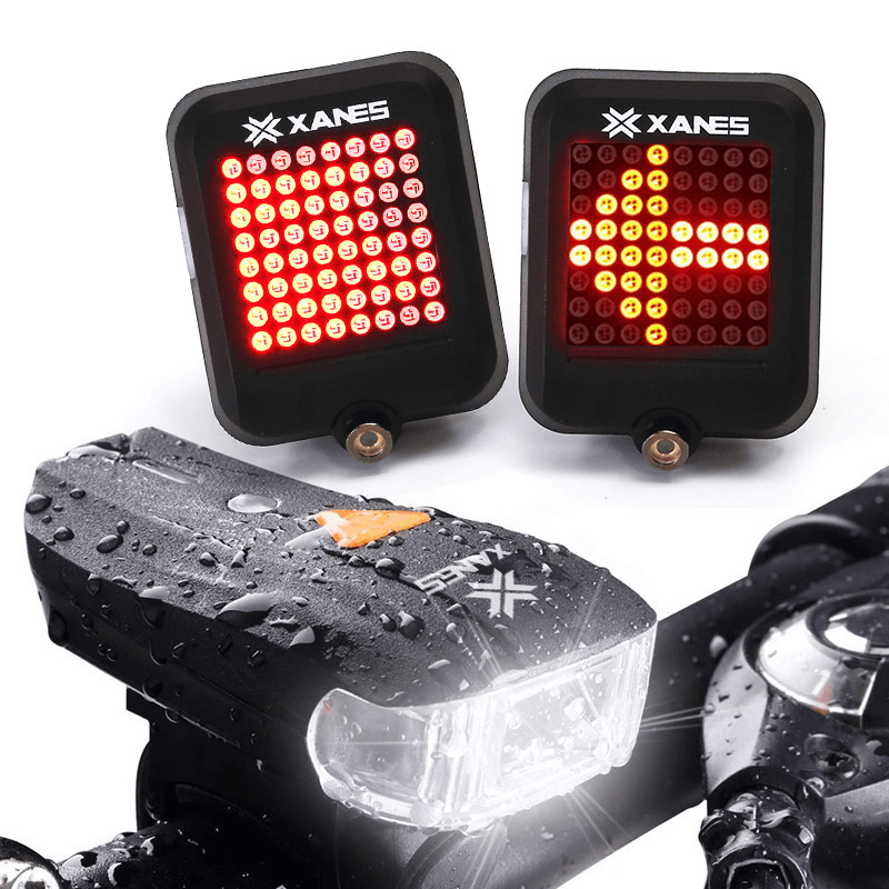 XANES 600LM German Standard Bike Front Light 64 LED Intelligent Brake Warning Bicycle Taillight Set - MRSLM