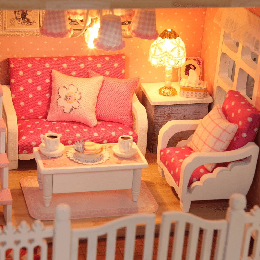 Cuteroom 1/24 DIY Wooden Dollhouse Pink Cherry Handmade Decorations Model with LED Light&Music Birthday - MRSLM