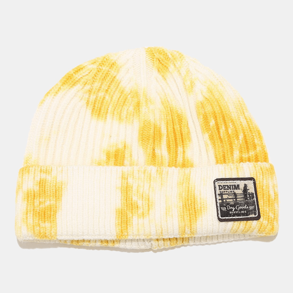 Unisex Core-Spun Yarn Knitted Tie-Dye Cartoon Pattern Patch Fashion Warmth Beanie Hat - MRSLM