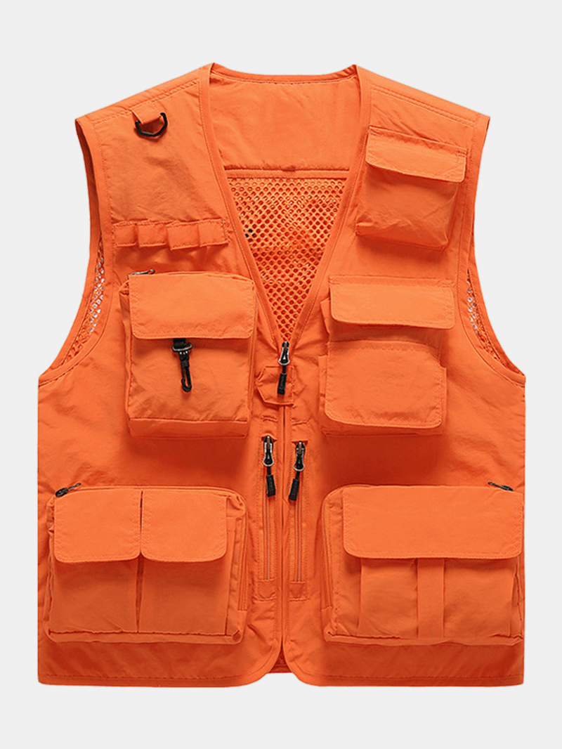 Men Mesh inside Multi Pockets Zipper Fishing Climbing Outdoor Jackets Vests - MRSLM