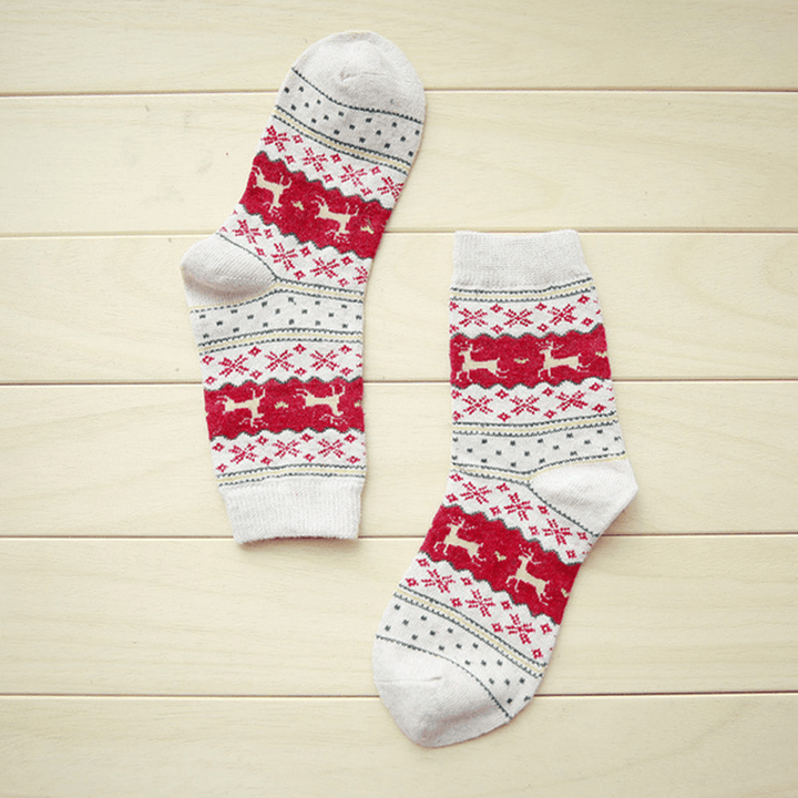 Women Thickened Wool Socks Deer Pattern Christmas Stockings - MRSLM