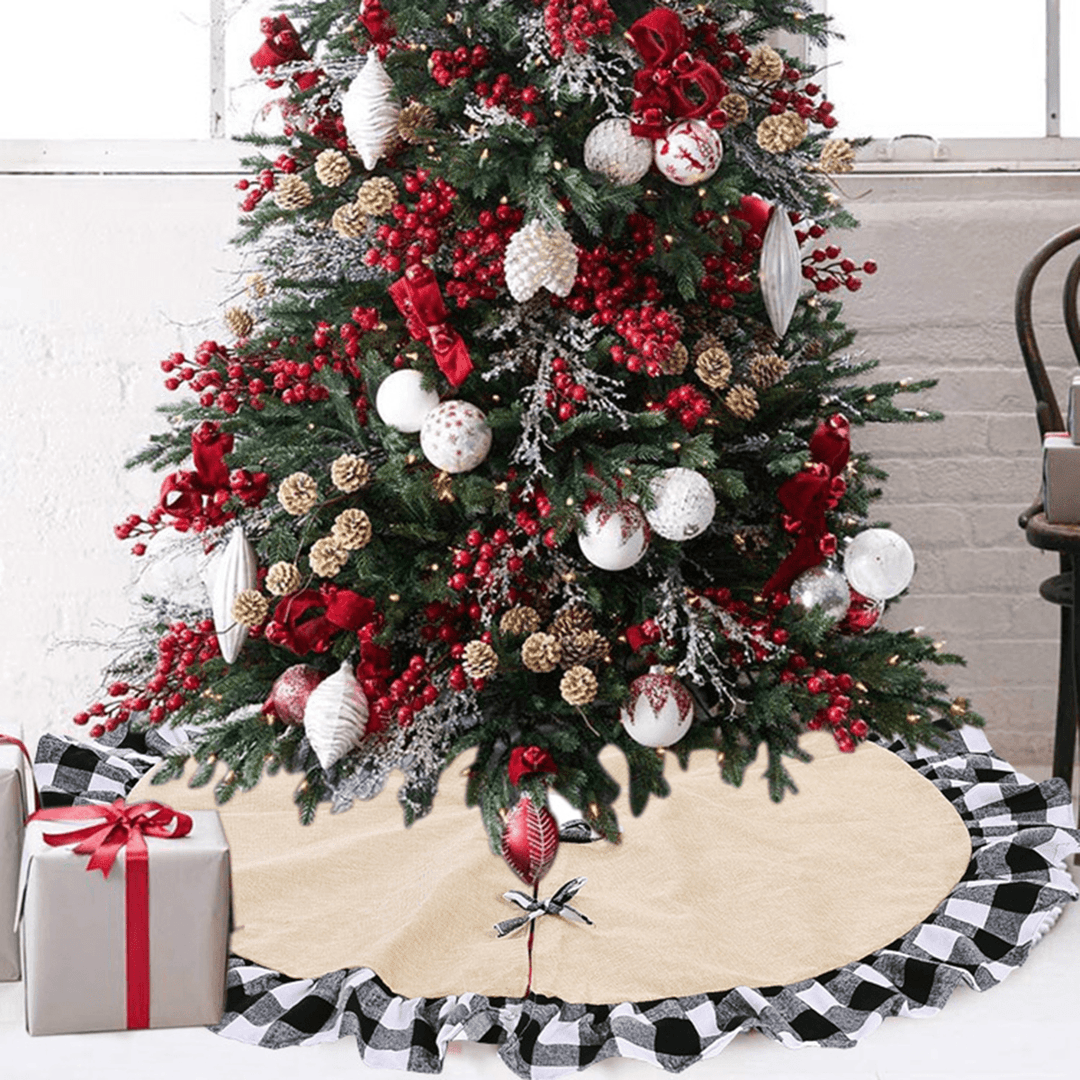 2020 Christmas Linen Lattice Tree Skirt round Carpet Christmas Decorations for Home Floor Mat New Year Xmas Tree Skirts - MRSLM