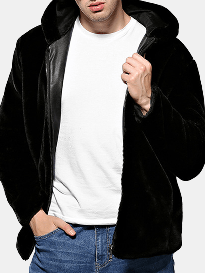 Mens Winter Warm Hooded Zipper Faux Fur Coat Jacket - MRSLM