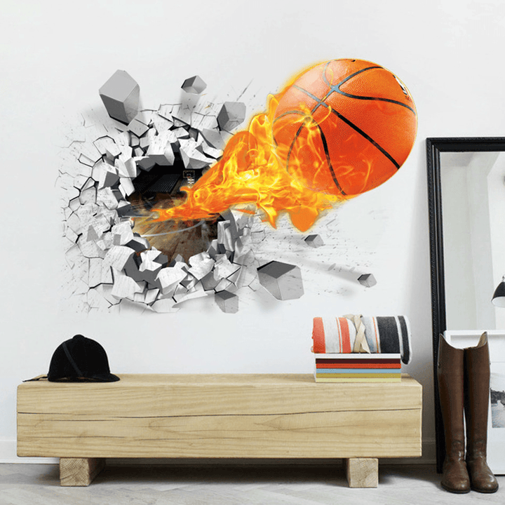 Fashion 3D Basketball Wall Sticker Green Poster Art Stickers Kids Rooms Home Decoration Accessories Decor Removable Waterproof Home Wall DIY Decor Basketball Wall Sticker - MRSLM