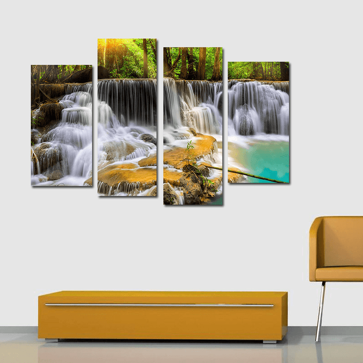 Miico Hand Painted Four Combination Decorative Paintings Ancient Small Waterfall Wall Art for Home Decoration - MRSLM