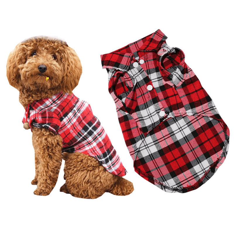 Pet Dog Clothes Soft Puppy Spring Summer Plaid Shirt Outfits Pet Clothing Pet T-Shirt - MRSLM