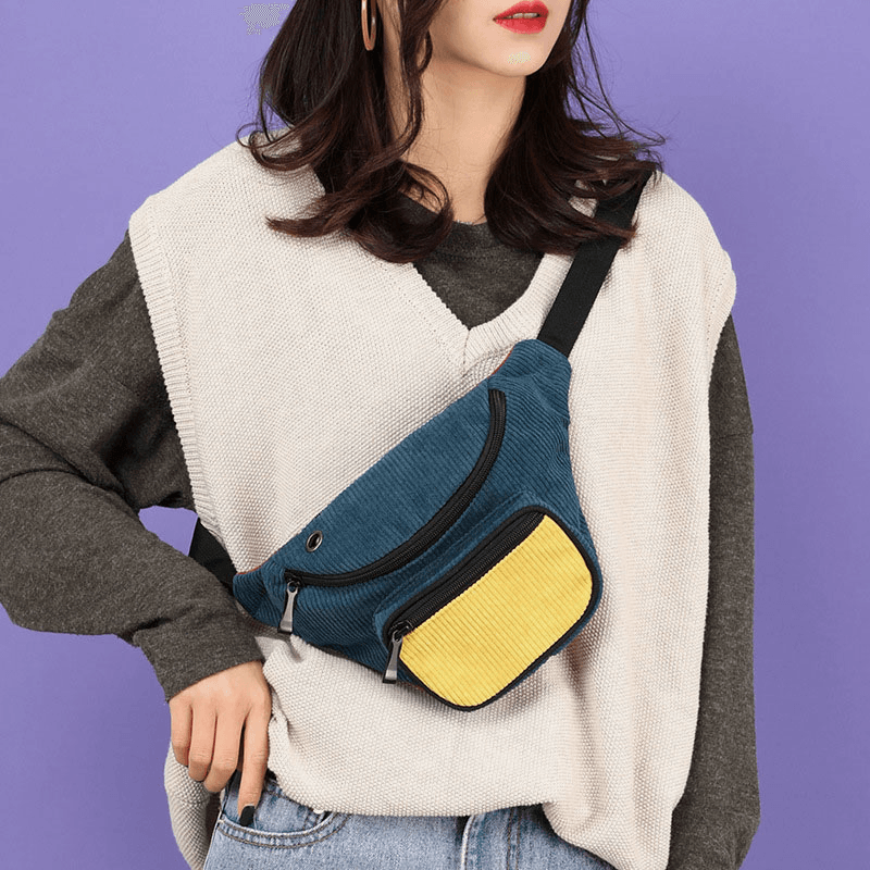 Women Men Fashion Multi-Color Waist Bag Shoulder Bag Chest Bag Crossbody Bag with Headphone Port - MRSLM