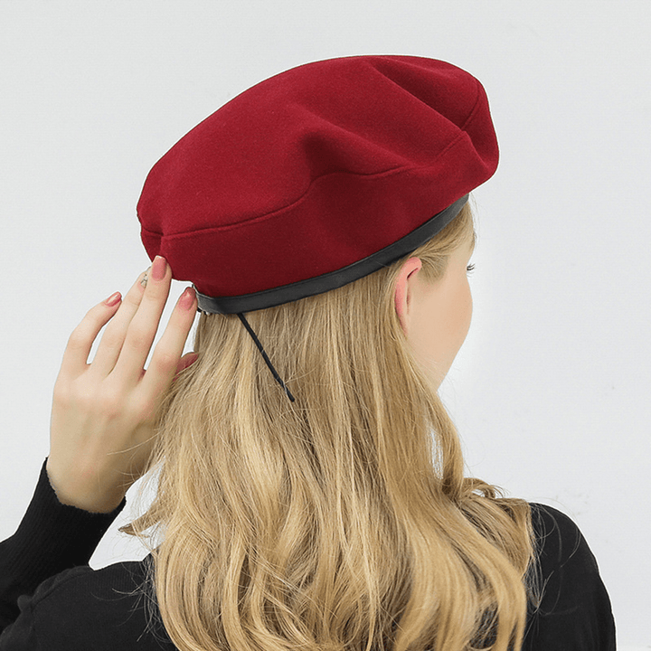 Woolen Beret Caps Wild Casual Drawstring Adjustable Painter Hat - MRSLM