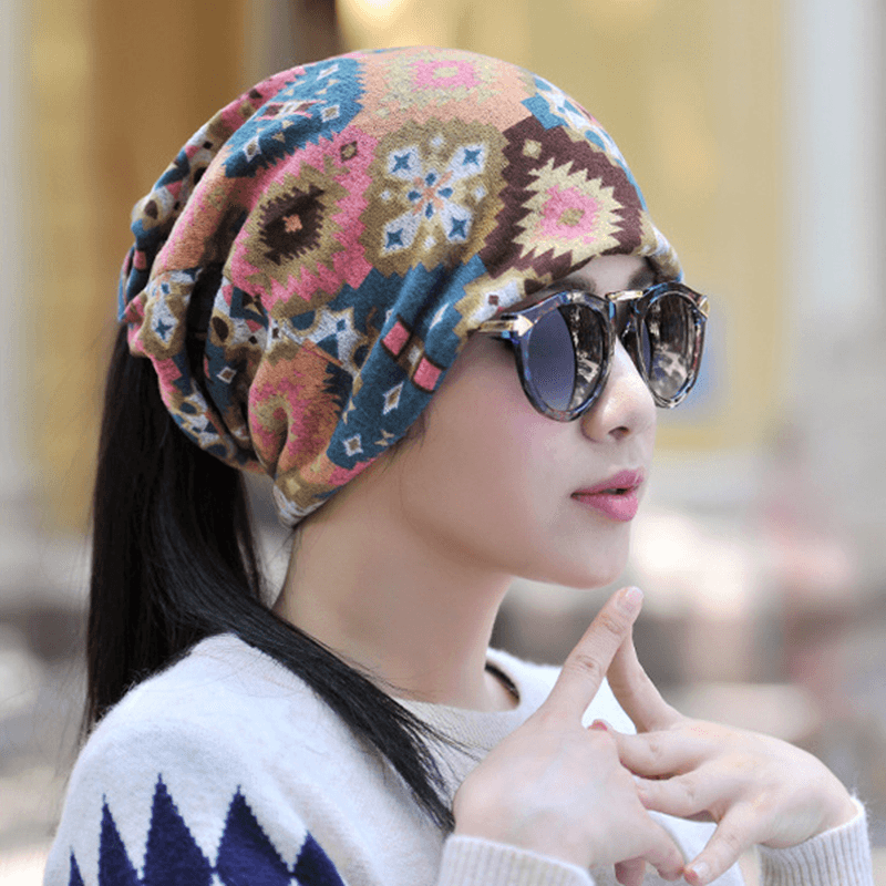 Women Hedging Cap Skullies Beanies Caps Bonnet Double Layer Windproof Cotton Scarf - MRSLM