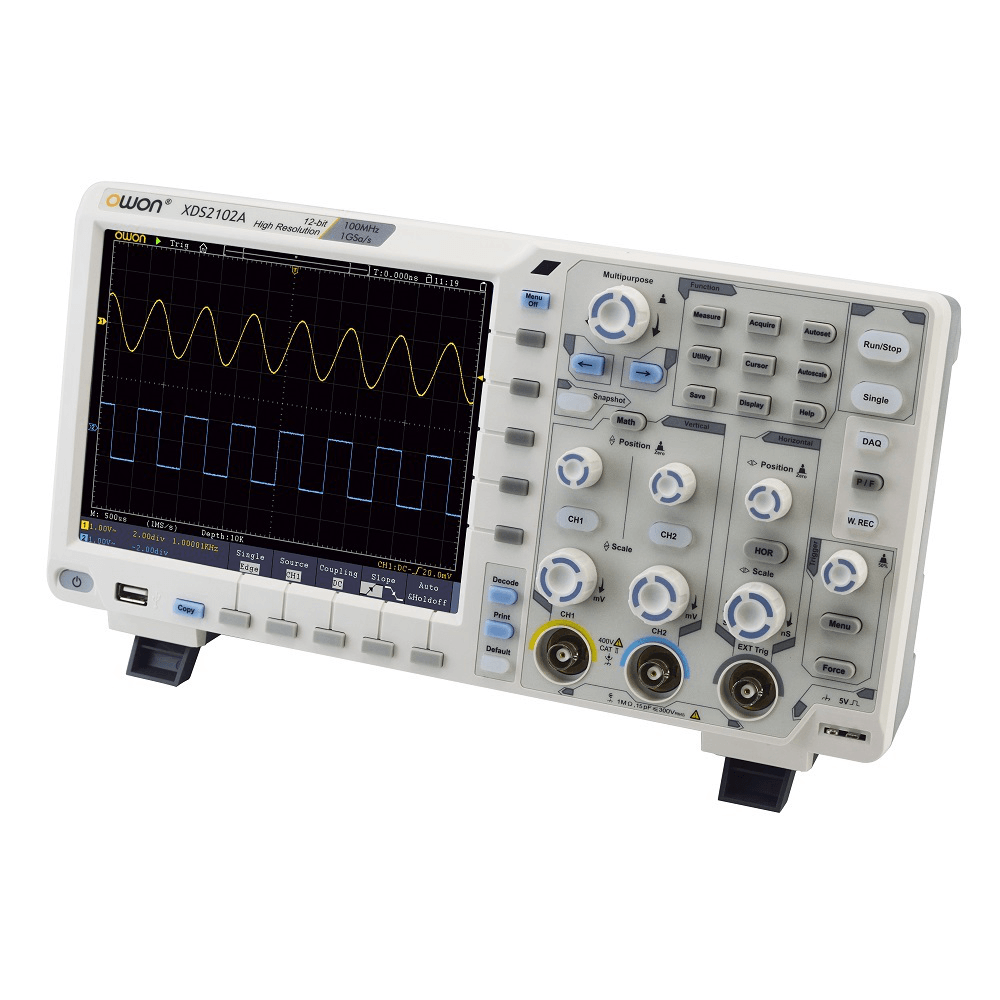 Owon XDS2102A Digital Oscilloscope 12 Bits Vertical Resolution 100Mhz 1Gs/S 8 Inch LCD Display 2CH High Resolution Digital Storage Oscilloscope Scopemeter Scope Meter - MRSLM