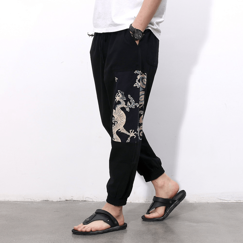 Chinese Style Cotton and Linen Nine Points Casual Pants Men - MRSLM