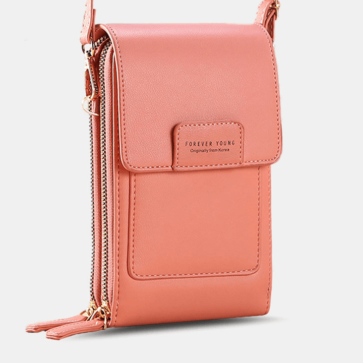 Women Multi-Slots Flap Magnetic Button Stitch Detail Crossbody Bag Multi-Pockets Touch Screen on the Back 7 Inch Phone Bag - MRSLM