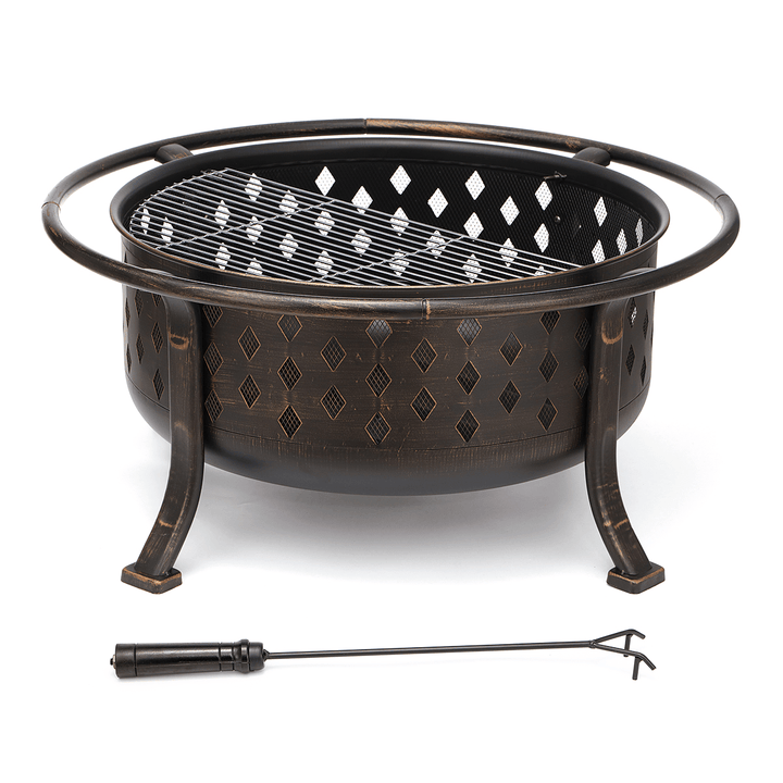 36Inch Wood Burning Fire Pits BBQ Grill Steel Cooking Grid Stove Outdoor Bonfire Patio Camping Garden - MRSLM