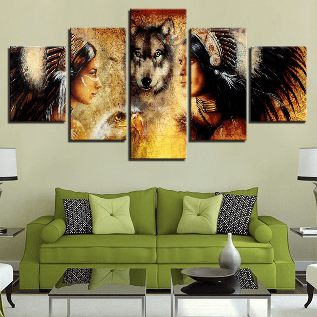 5Pcs Set Wolf Modern Canvas Print Paintings Wall Art Pictures Home Decor Unframed - MRSLM