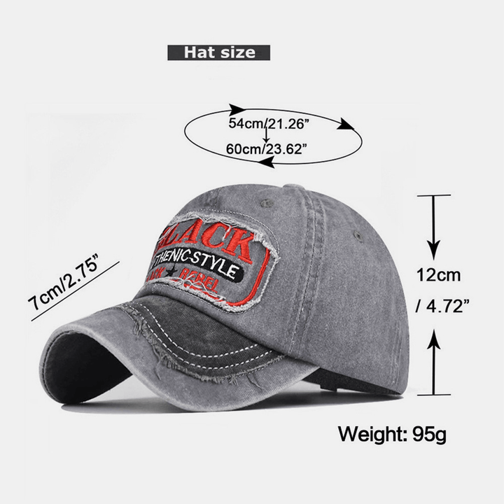 Unisex Distressed Dome Curved Brim Letter Patch Embroidery Baseball Cap Summer Sunshade Adjustable Hat - MRSLM