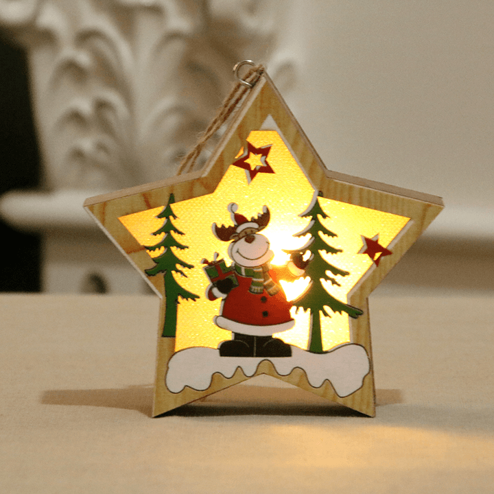 Luminous Christmas Wooden Ornament LED Light Santa Claus Deer Decorations Lamp Xmas - MRSLM