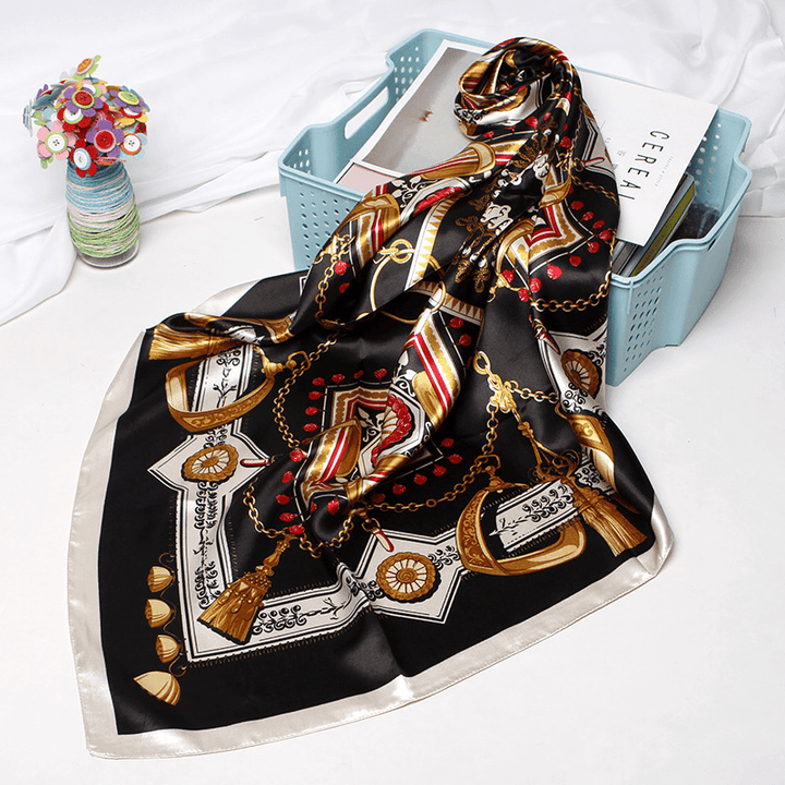 Women Fashion Bandana Scarf Printed Silk Satin Hair Scarf Bandana 90.90Cm Square Scarf Headband Ladies Scarf 2019 - MRSLM