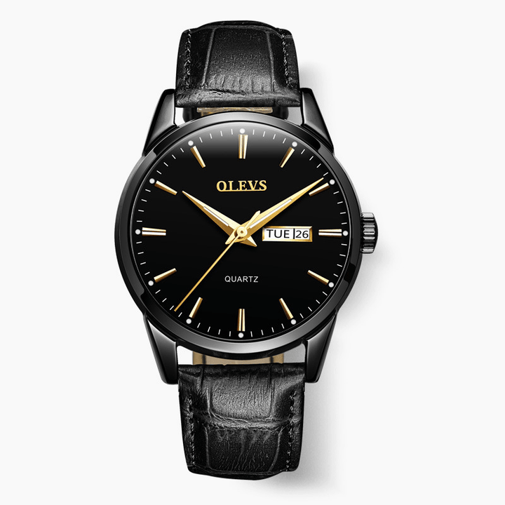 OLEVS 6898 Fashion Men Watch Date Week Display Leather Strap Casual Quartz Watch - MRSLM