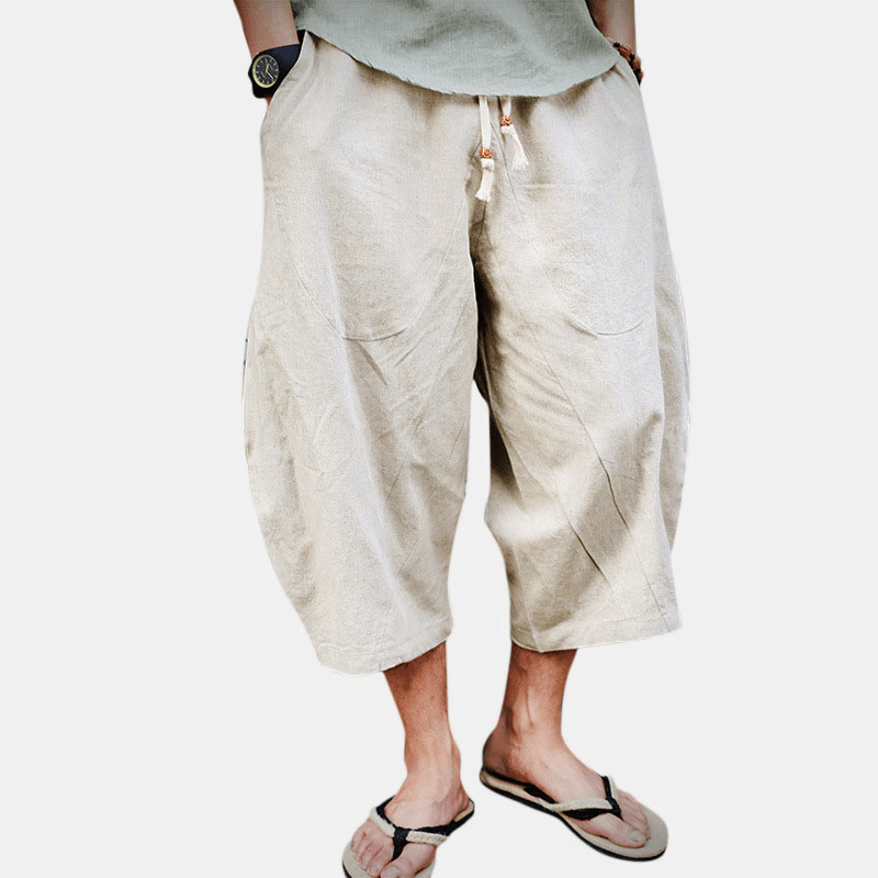 Mens Vintage Chinese Style Linen Casual Loose Baggy Pants - MRSLM