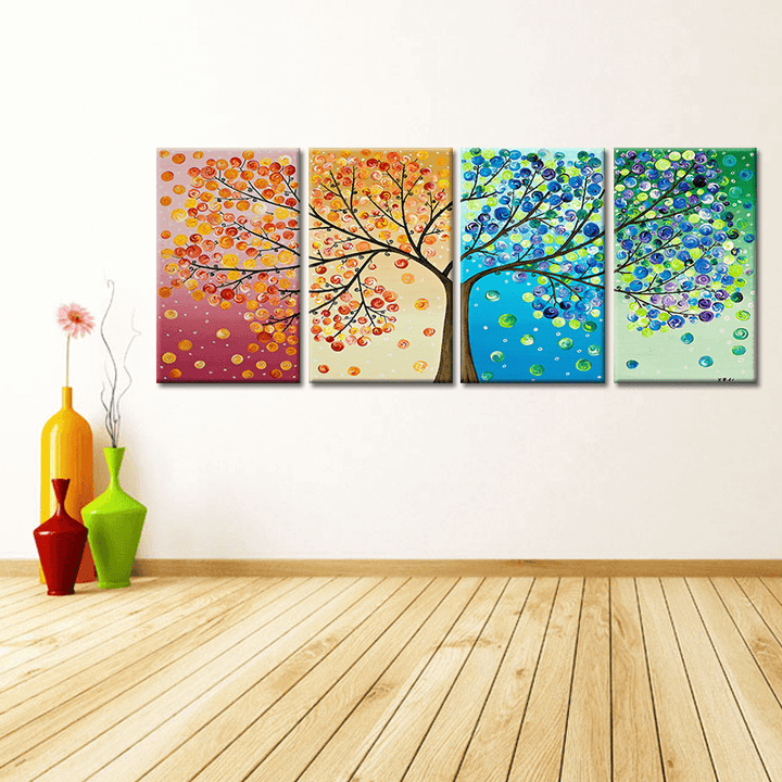 Miico Hand Painted Four Combination Decorative Paintings Four-Color Life Tree Wall Art for Home Decoration - MRSLM