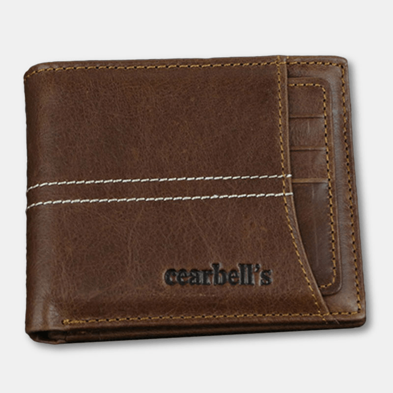 Men Genuine Leather Minimalist Wallet Retro Multi-Card Slot Card Holder Coin Purse Money Clip Cowhide Wallet - MRSLM