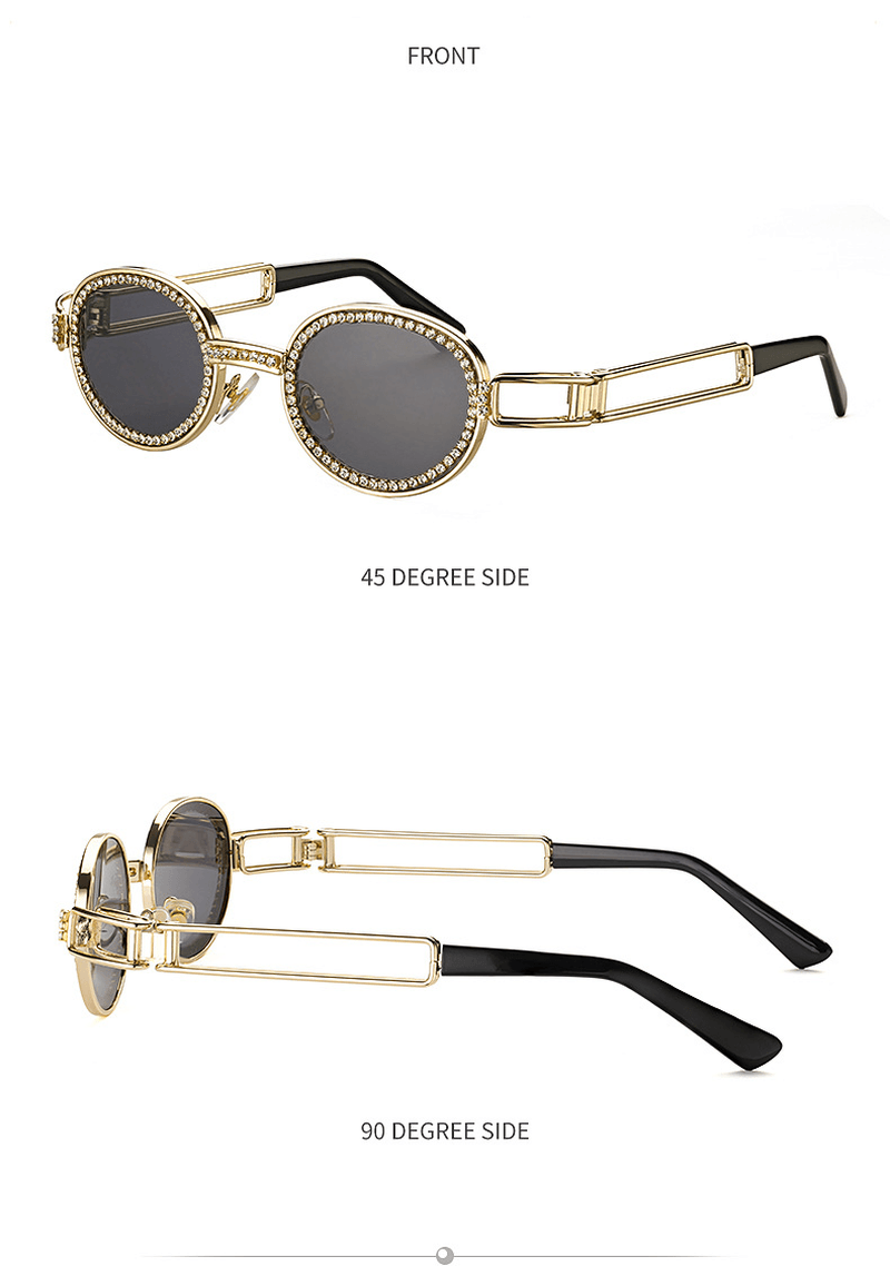 Diamond-Studded Sunglasses Women Fashion Steampunk round Frame - MRSLM