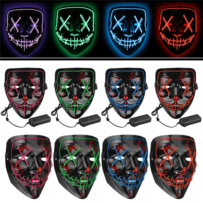 Halloween 4-Modes LED Light El Wire Mask up Funny Mask the Purge Election Year Great Cosplay Mask - MRSLM