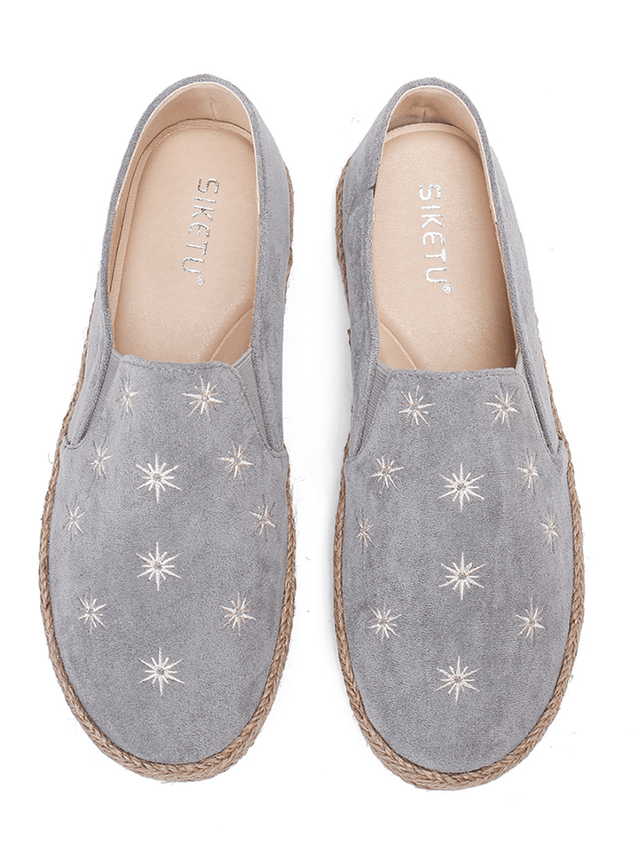 Women Casual Suede round Toe Star Embroidered Espadrilles Fisherman'S Flats Loafers - MRSLM