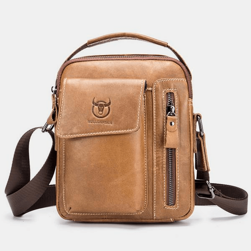 Bullcaptain Genuine Leather Business Messenger Bag Vintage Mini Shoulder Bag Crossbody Bag for Men - MRSLM